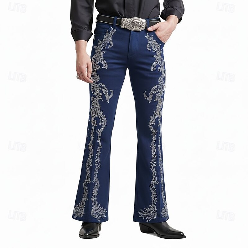 Men's Floral Print Flowers Disco Pants 60s 70s Bell Bottoms Mid Waist Western Vintage Retro Outdoor Vacation Casual Side Pockets Flared Leg Pants Trousers Spring Fall 3D Print Black Red Blue4