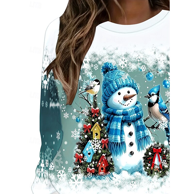 Women's Pullover Sweatshirt Hoodies Graphic Snowman Christmas Fashion Casual Long Sleeve Crew Neck Round Neck Regular Tops Street Dailywear Casual Print Light Blue Spring Fall Winter2