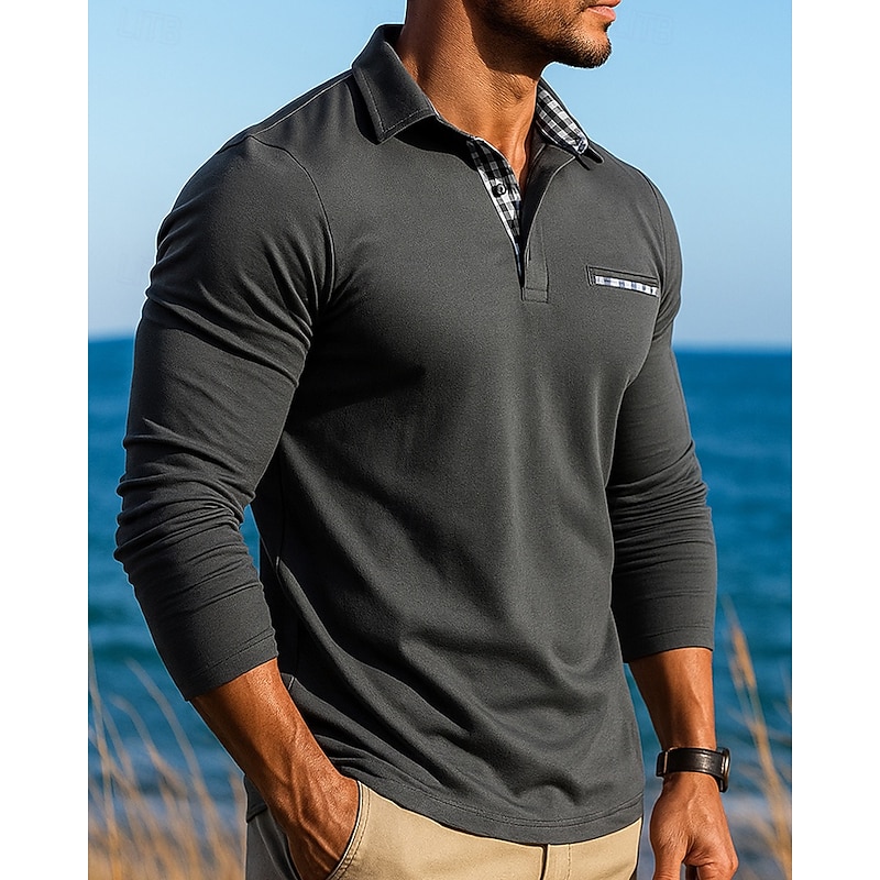 Men's Golf Polo Shirt Long Sleeve Turndown Top Outdoor Breathable Polyester Black Army Green Red Tennis Golf Running3