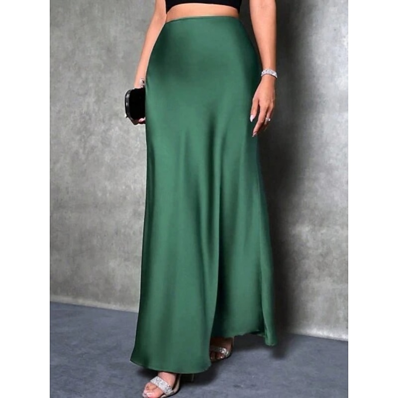 Women's Skirt Bodycon Elegant Fashion Maxi High Waist Skirts Plain Micro-elastic Party Street Wine Blue Dark Green Purple Spring Satin Polyester2