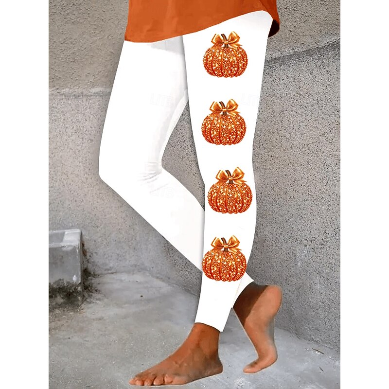Women's Leggings Vacation Vintage Fashion Full Length High WaistPantsHalloween Graphic Pumpkin Halloween Printing Soft Breathable High Elasticity Street Causal Daily Black White Orange Spring Fall3