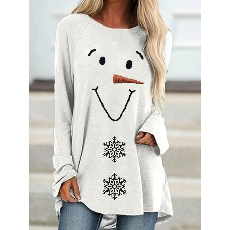 Christmas Women's T Shirt Graphic Snowman Vintage Stylish Classic Long Sleeve Crew Neck Long Tops Daily Going out Weekend Print White Spring Fall Winter