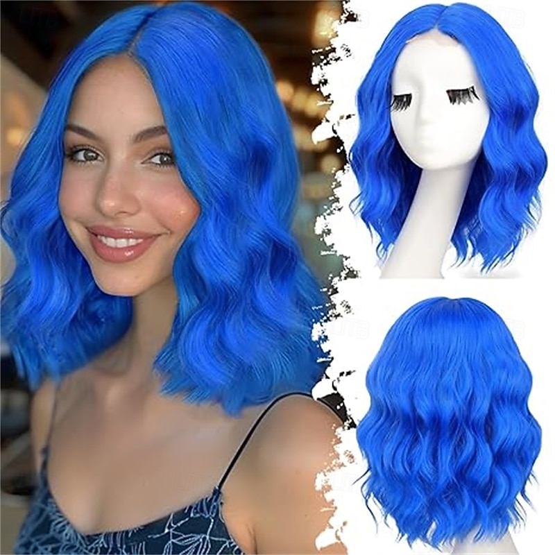 Black Mix Purple Short Wavy Wig for Women Lace Hairline Bob Style Synthetic Heat Resistant - Natural Appearance for Everyday Hairstyle 14 Inch2