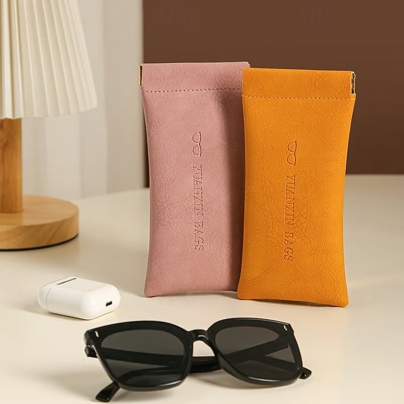 Snap Closure Leather Organizer Pouch Portable Sunglasses Case Simple Solid Color Eyewear Holder Automatic Closing Glasses Bag Unisex Leather Clutch Protective Storage Pouch For Men Women3