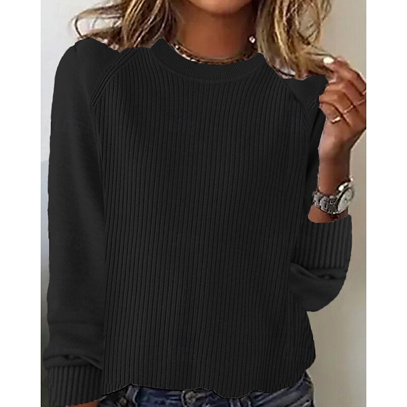 Women's Sweater Pullover Streetwear Casual Solid Color Crew Neck Knitted Long Sleeve Regular Tops Knit Daily Going out Weekend Black Yellow Fall Winter