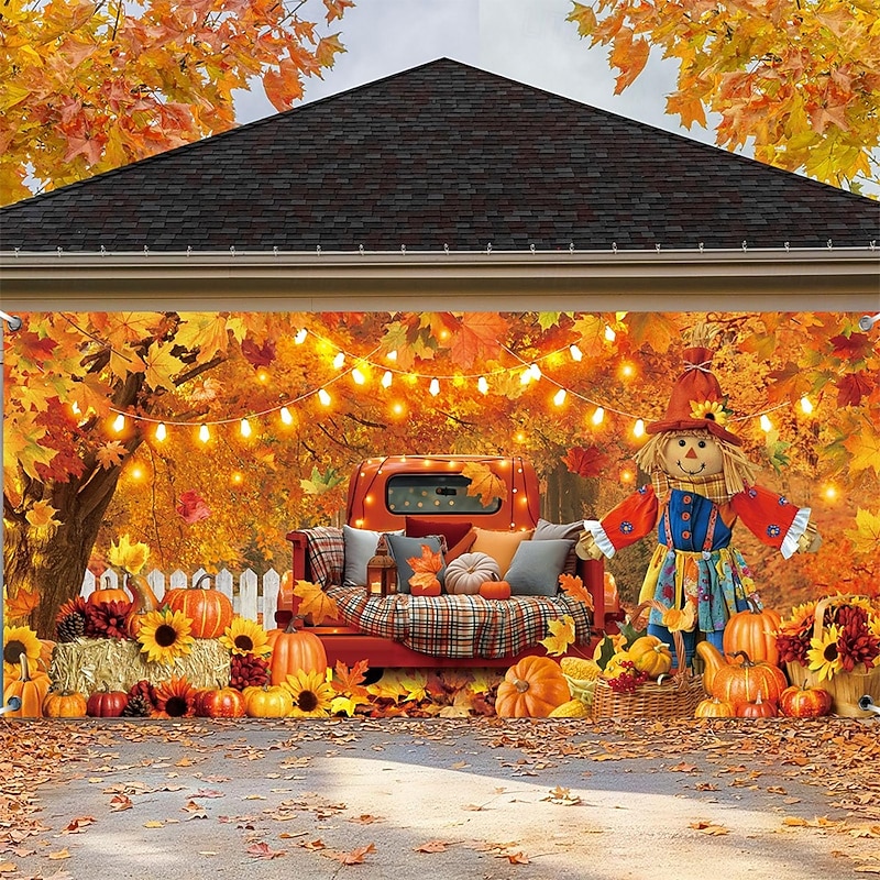 Halloween Garage Door Cover Large Hanging Backdrop Pumpkin Farm Rustic Cottagecore Party Outdoor Shooting Backgrounds Yard Haunted House Home Decor