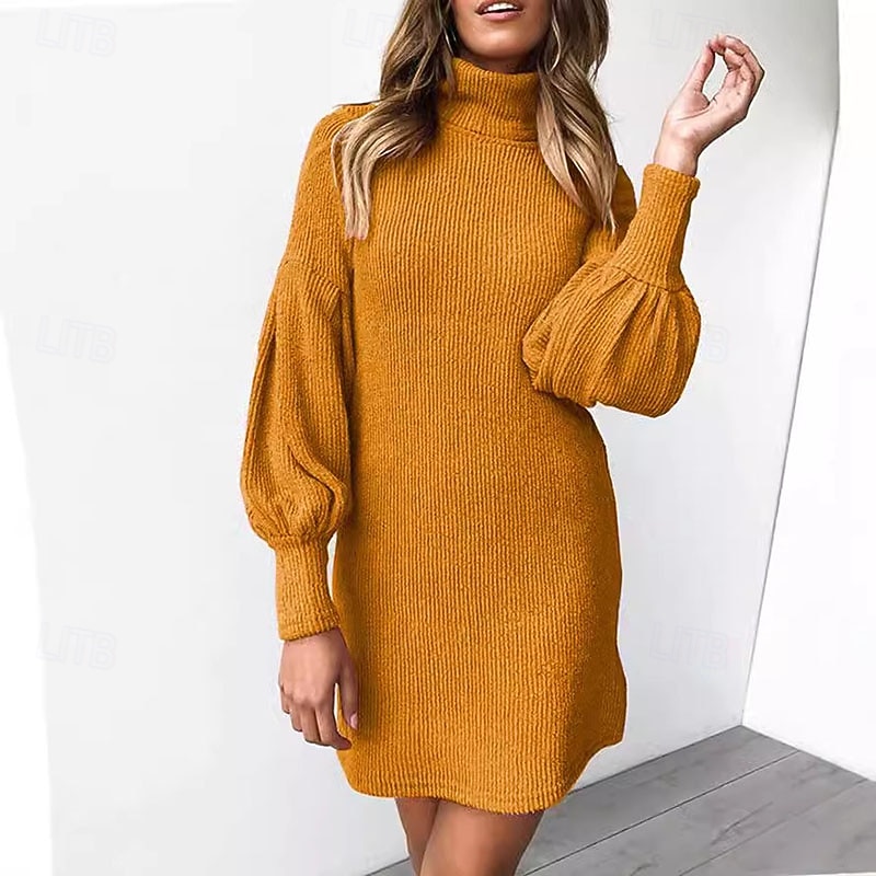 Women's Mini Dress Black Dress Casual Dress Fashion Modern Daily Weekend Regular Fit Plain Long Sleeve Turtleneck Black Yellow Pink Grey Spring Fall4