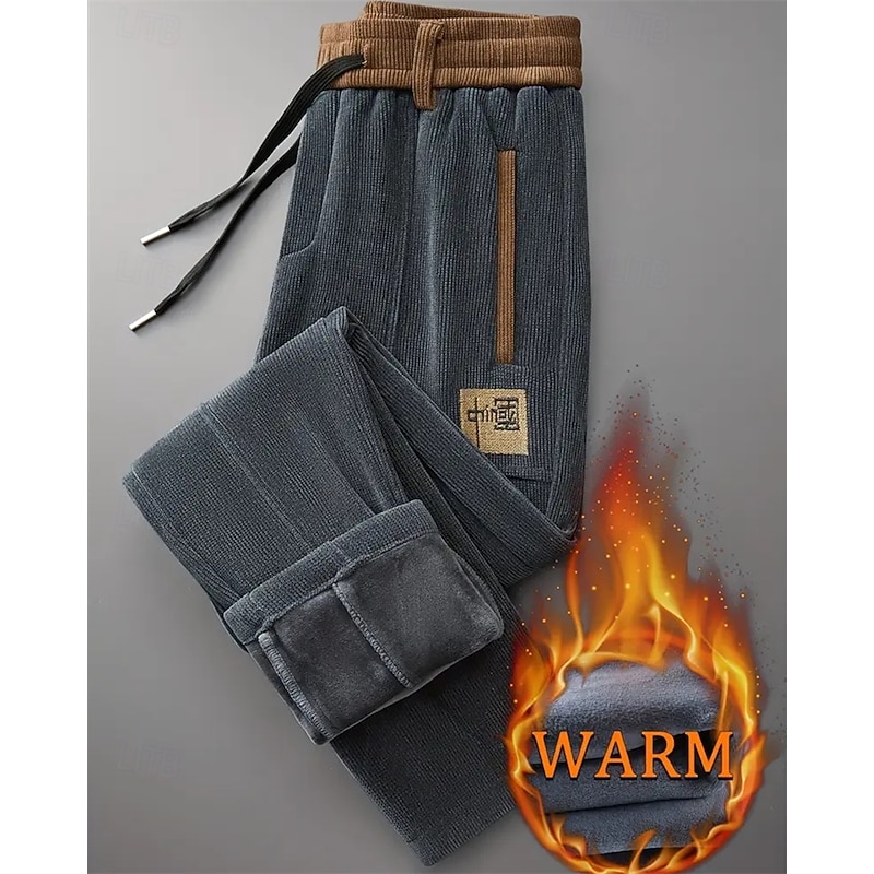 Men's Sweatpants Fleece Pants Corduroy Pants Winter Pants Trousers Drawstring Pocket Elastic Waist Plain Comfort Sports Outdoor Daily Fashion Casual Black Gray Micro-elastic