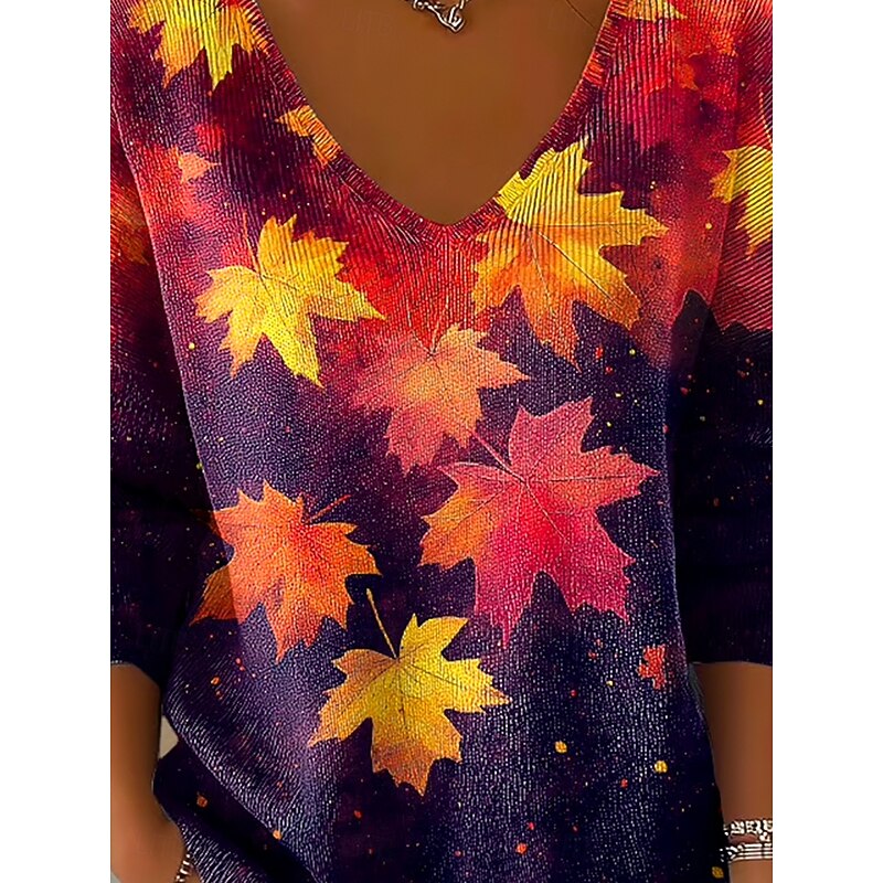 Women's Sweater Casual Soft Graphic Geometric Ribbed V Neck Knitted Long Sleeve Regular Tops Knit Outdoor Daily Weekend Red Spring Fall2