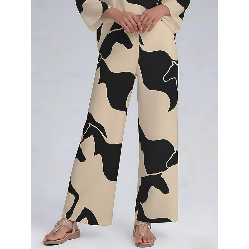 Women's Wide Leg Pants Satin Abstract Geometric Print Elastic Waist Pleated Casual Elegant Spring Summer Fall3