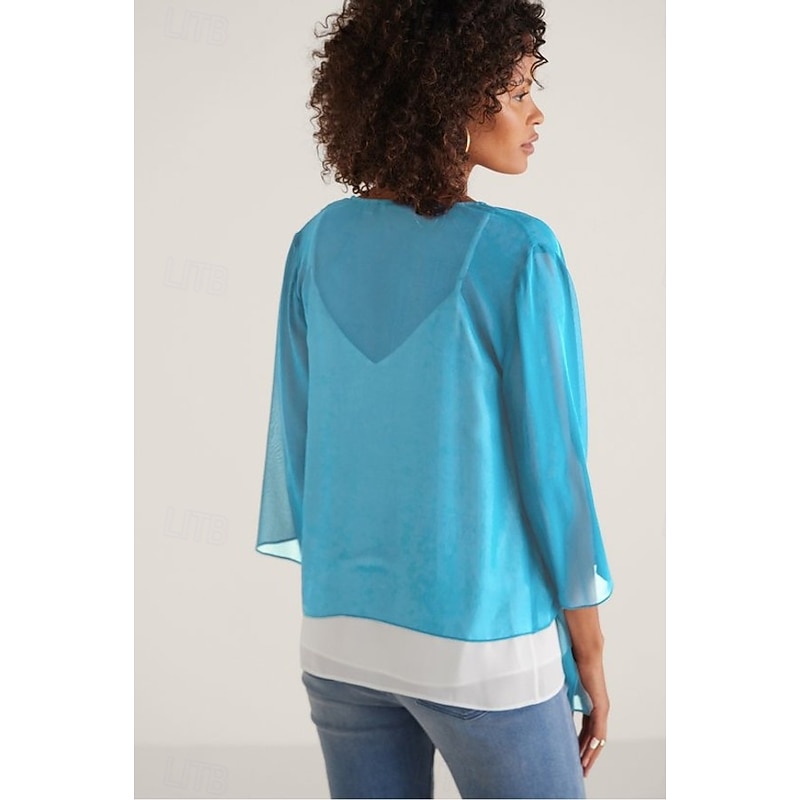 Women's Silk Undercover Topper Effortless Style Tied Over Dress Tee Tank 3/4 Sleeves Casual Wear4