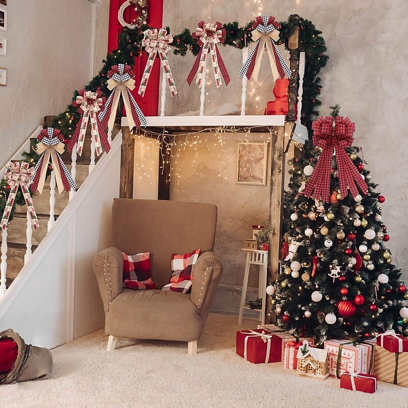 Christmas Tree Topper Bow Decoration, Large Ribbon Ornament for DIY Holiday Tree, Festive Silk Bow Hanging Accessory, Xmas Party and Home Decor4