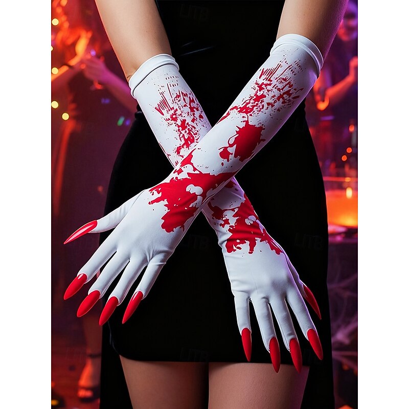 Women's Halloween Bloody Gloves with Long Red Claw Nails – Scary Cosplay Costume Accessories for Party, Vampire and Zombie Dress Up