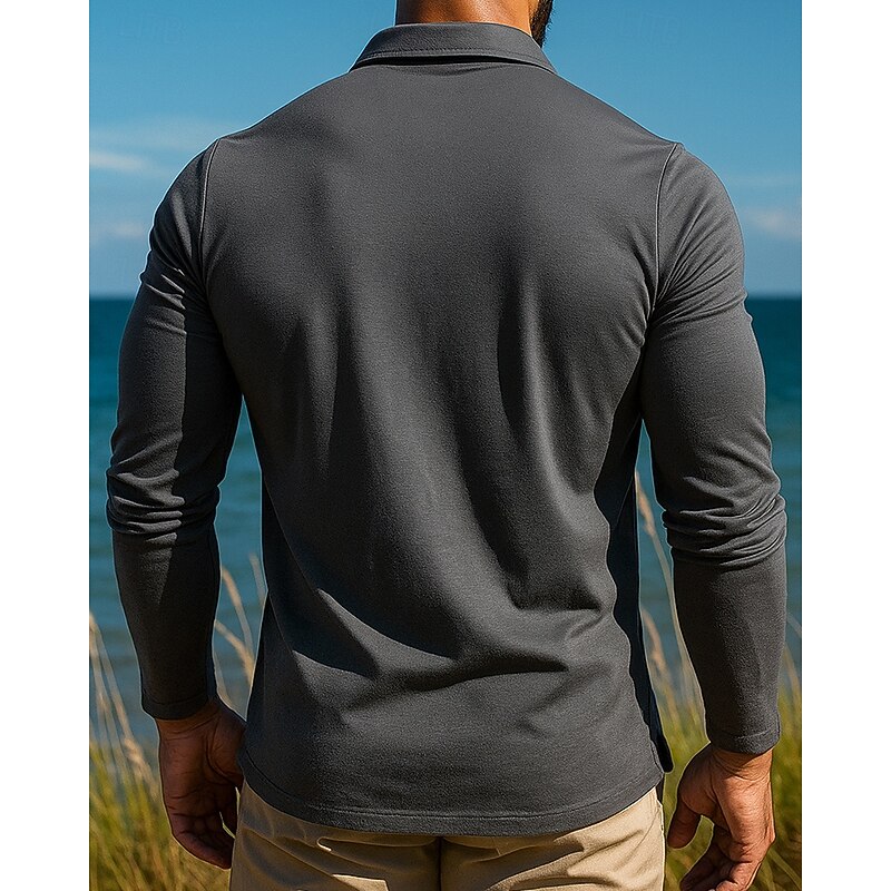 Men's Golf Polo Shirt Long Sleeve Turndown Top Outdoor Breathable Polyester Black Army Green Red Tennis Golf Running2