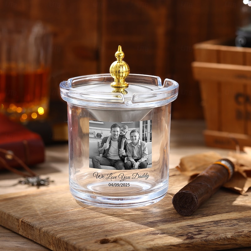 Personalized Ashtray with/without Lid, Custom Photo Text Smoking Tray Christmas Gift for Men, Unique Gift for Dad, Grandpa, Husband, Perfect for Father’s Day, Valentine’s Day4