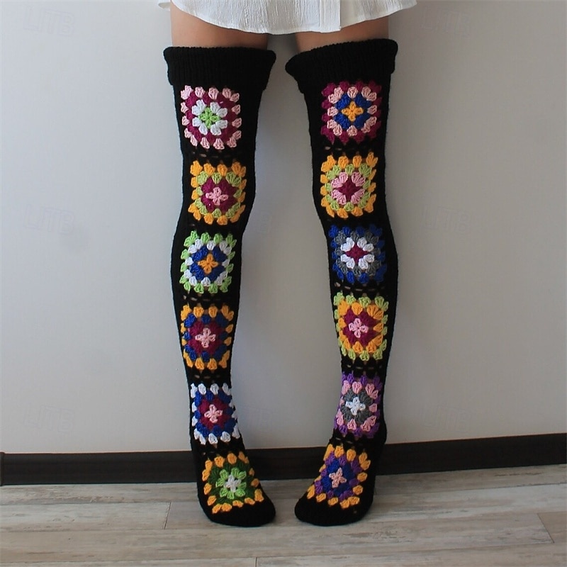 Women's Knee High Socks Stockings Outdoor Holiday Flower Polyester Basic Casual Elastic Warm 1 Pair