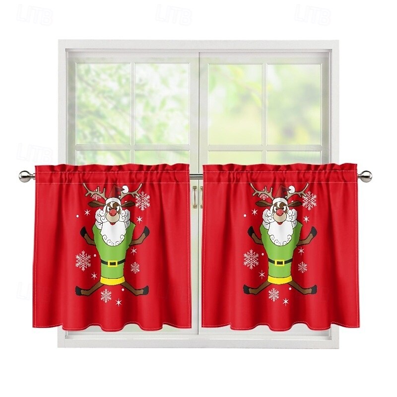 Christmas Fabric Curtains, European Style Window Drapes for Bedroom and Living Room, Sunshade, Door and Window Divider, Floor-Length Window Curtain2