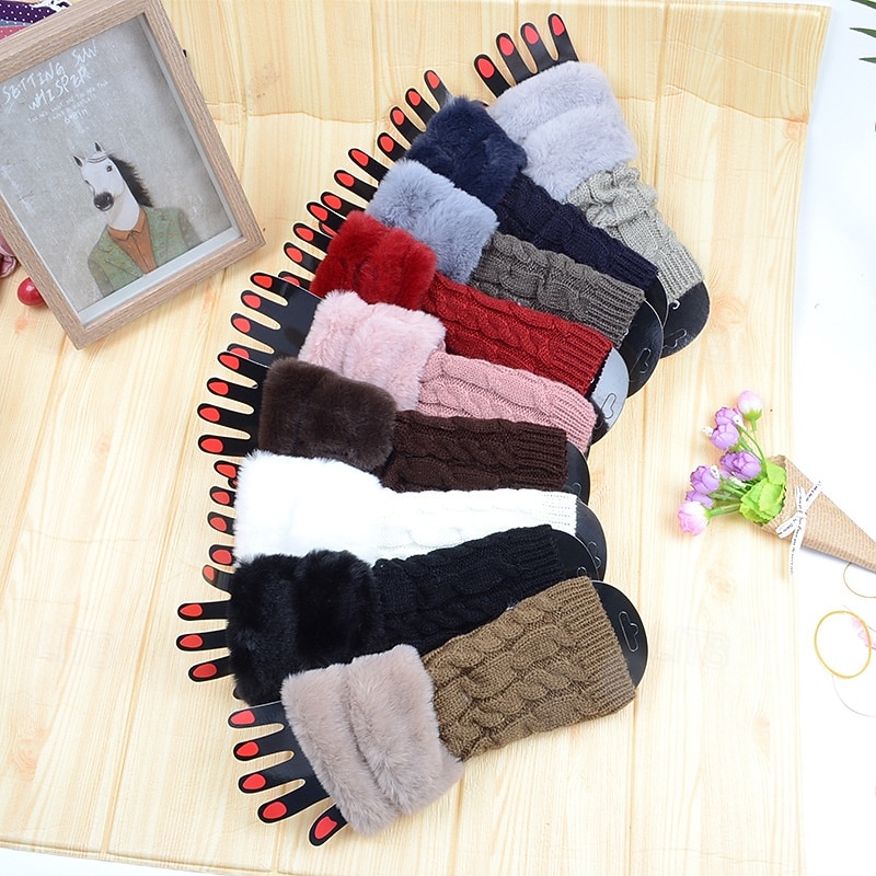 Women Half-Finger Knitted Gloves, Fall and Winter Warm Fingerless Twist Cable Hand Gloves, Solid Color Knit Wrist Warmers2