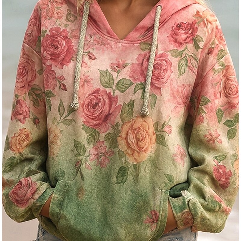 Women's 3D Print Vintage Boho Hoodie Patchwork Hoodie Sweatshirt Floral Pullover Sweatshirt  Punk Active Vintage Long Sleeve Hooded  Street Dailywear Print Front Pocket Pink Summer Spring Fall Winter2