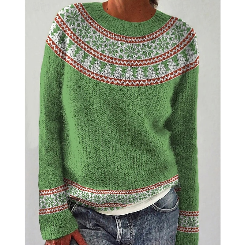 Women's Sweater Pullover Streetwear Casual Floral Crew Neck Knitted Print Long Sleeve Regular Tops Knit Daily Going out Weekend White Yellow Fall Winter2