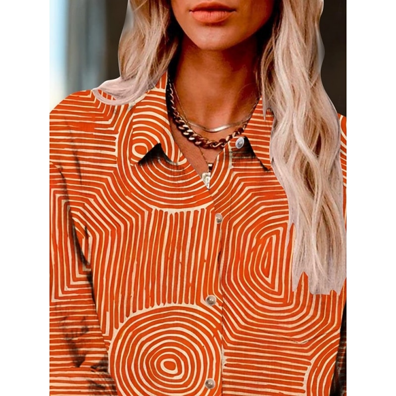 Women's Shirt Geometric Active Daily Stylish Long Sleeve Shirt Collar Regular Tops Daily Holiday Buttons Print Orange Summer Spring Fall2