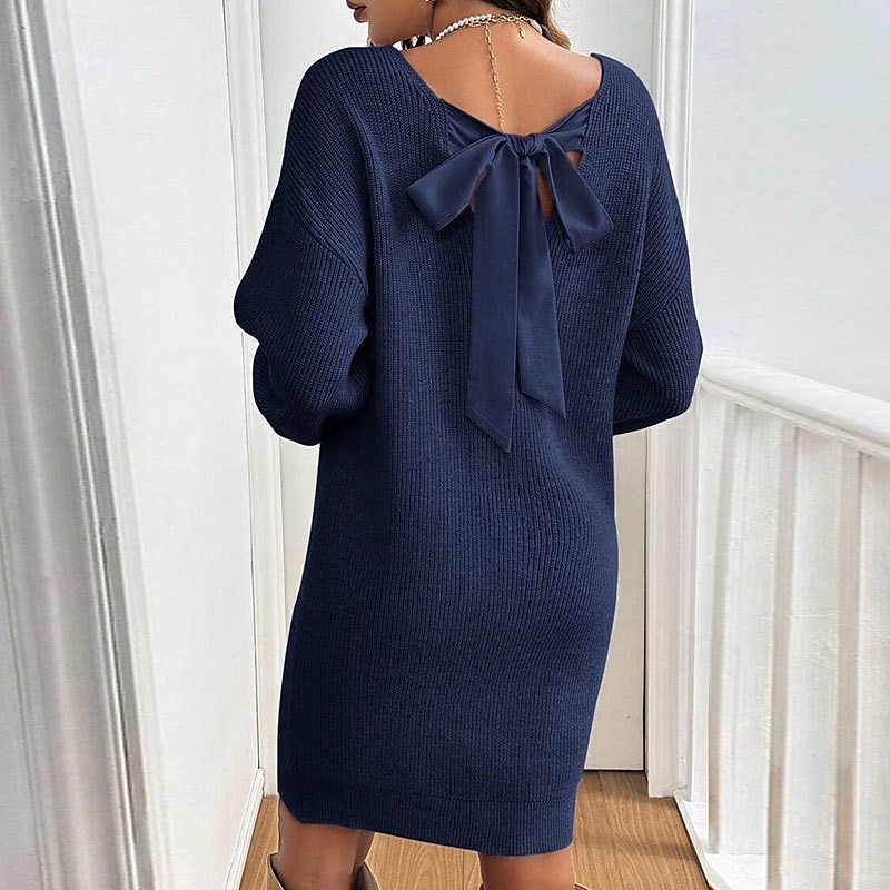 Women's Mini Dress Sweater Dress Sheath Dress Elegant Modern Vacation Daily Going out Regular Fit Plain Long Sleeve V Neck Black Wine Khaki Dark Blue Spring Fall4