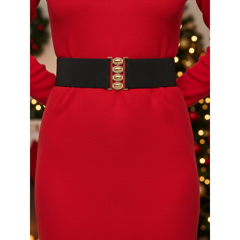Women's Elastic Waist Belt with Vintage Metal Buckle, Wide Stretch Cinch Belt in Multiple Colors, Christmas Party Dress Accessory and Gift3