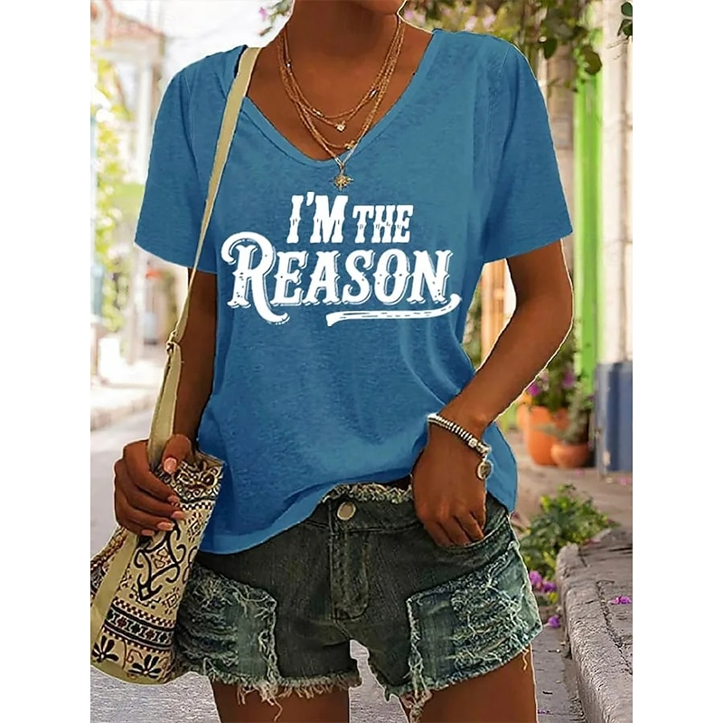 Women's T Shirt Graphic Letter Vintage Stylish Classic Short Sleeve V Neck Regular Tops Daily Print Black White Blue Green Gray Summer Spring Fall3