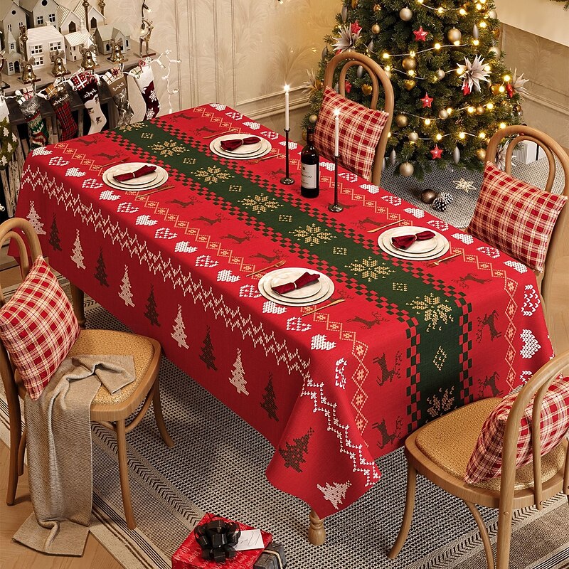 Christmas Tablecloth, Waterproof Oil-Proof Wash-Free Dining Table Cover, Red Plaid Holiday Table Cloth for Xmas Dinner, Coffee Table, Party Decoration