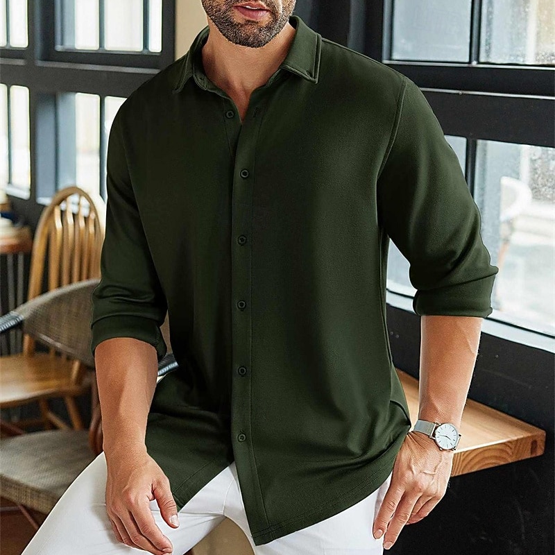 Men's Shirt Dress Shirt Button Up Shirt Plain Wedding Party Army Green Light Sky Blue Long Sleeve Lapel Spring Fall Clothing Apparel4