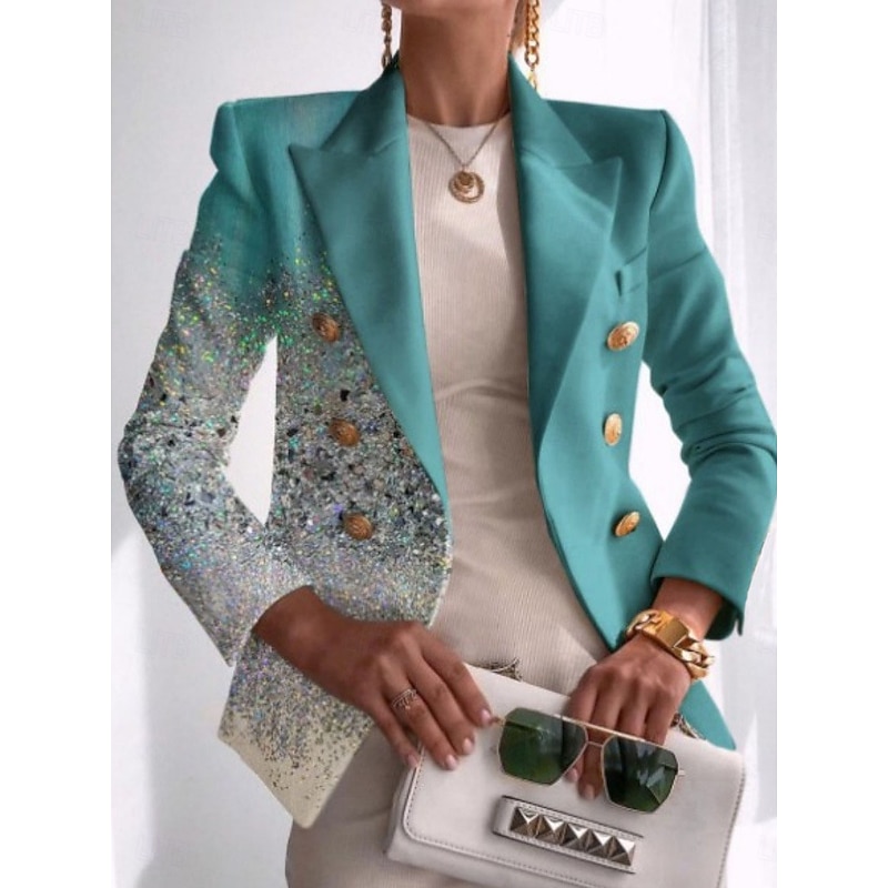 Women's Blazer Comfortable Breathable Pocket Buttons Print Fashion Casual Butterfly Office Street Casual Daily Wear Double Breasted Regular Turndown Regular Fit Long Sleeve Outerwear Black White Blue