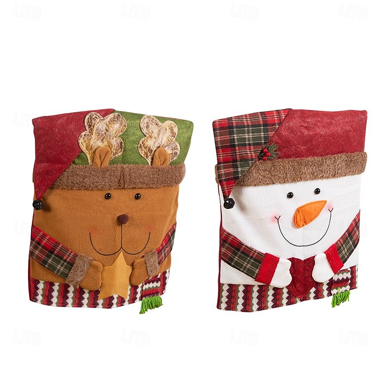 Christmas Chair Covers, New Plush Santa & Snowman Seat Covers, Festive Holiday Chair Slipcovers for Dining Room, European Style Home Decoration4