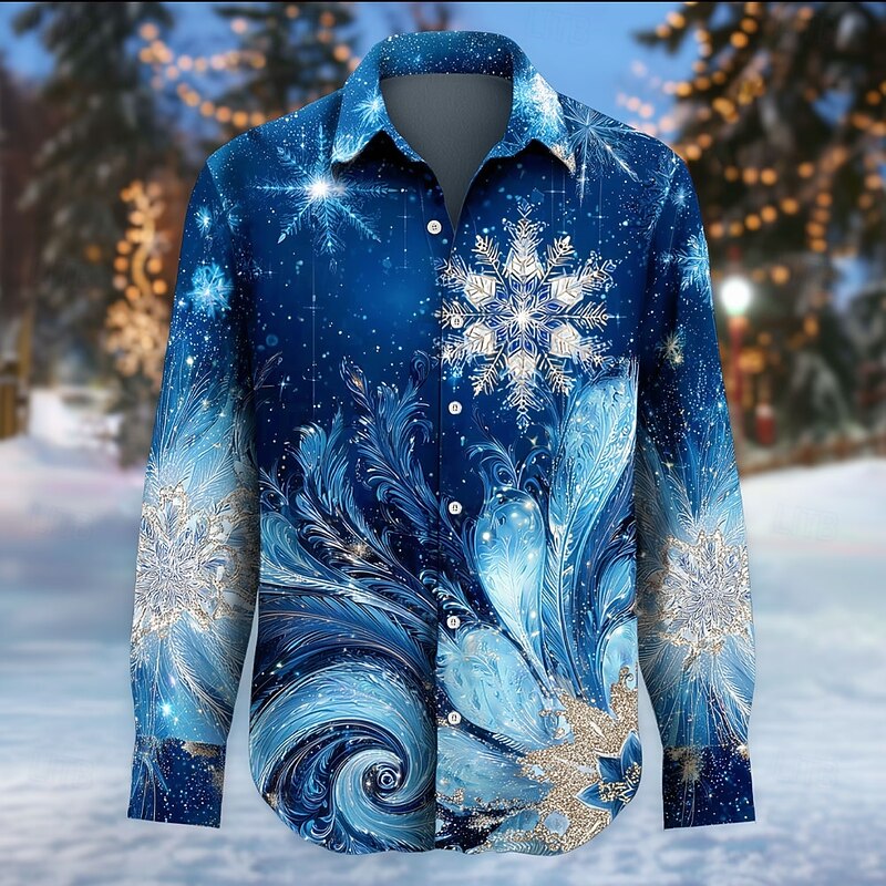 Christmas Men's Snowflake Christmas Costume Shirt Button Up Shirt Long Sleeve Funny Outdoor Holiday Spring Fall Turndown 3D Print Collared Shirts Blue 1# Blue