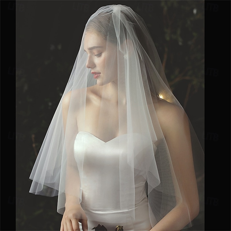 One-tier Comtemporary / Stylish / Classic Style Wedding Veil Elbow Veils with Flower Comb / Pure Color 33.46 in (85cm) Tulle4
