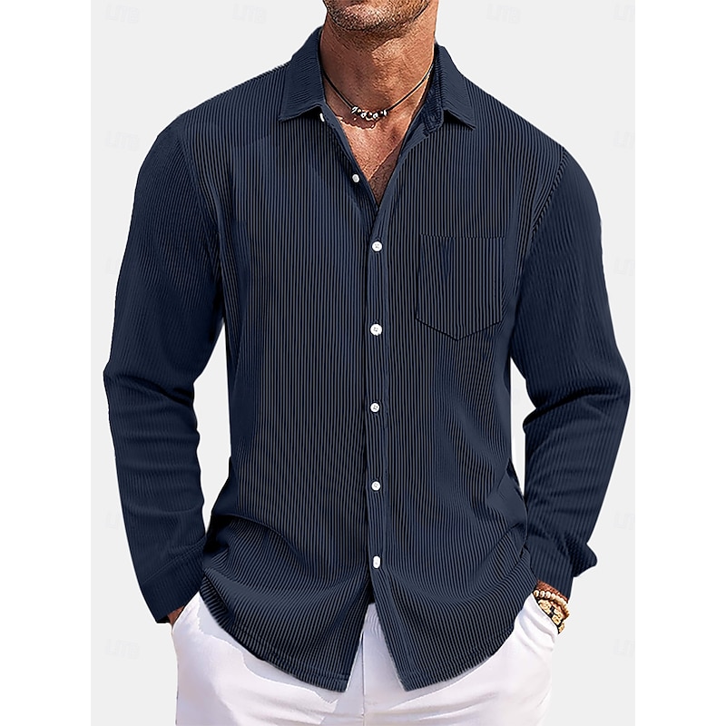 Men's Shirt Casual Shirt Corduroy Shirt Button Up Shirt Black White Red Navy Blue Blue Long Sleeve Plain Turndown Outdoor Office / Career Pocket Clothing Apparel Fashion Casual
