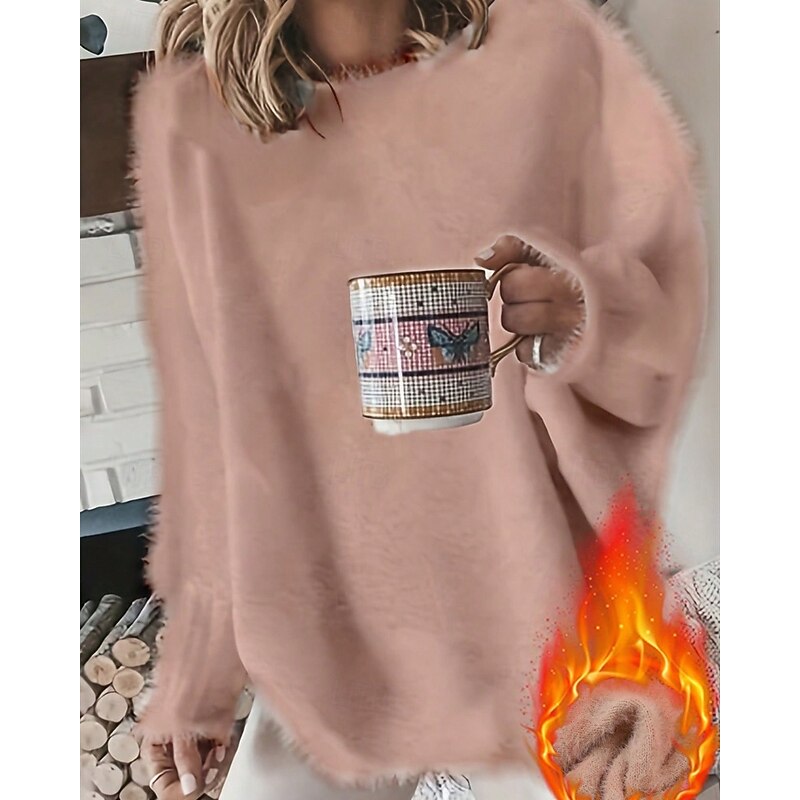 Women's Sweater Pullover Streetwear Casual Pure Color Ribbed Crew Neck Knitted Long Sleeve Regular Tops Knit Outdoor Daily Weekend Pink Fall Winter