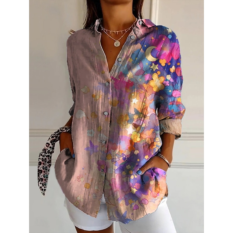 Women's Shirt Graphic Leaf Elegant Vintage Daily Long Sleeve Bishop Sleeve Shirt Collar Regular Tops Daily Holiday Print Yellow Red Blue Purple Summer Fall Winter2