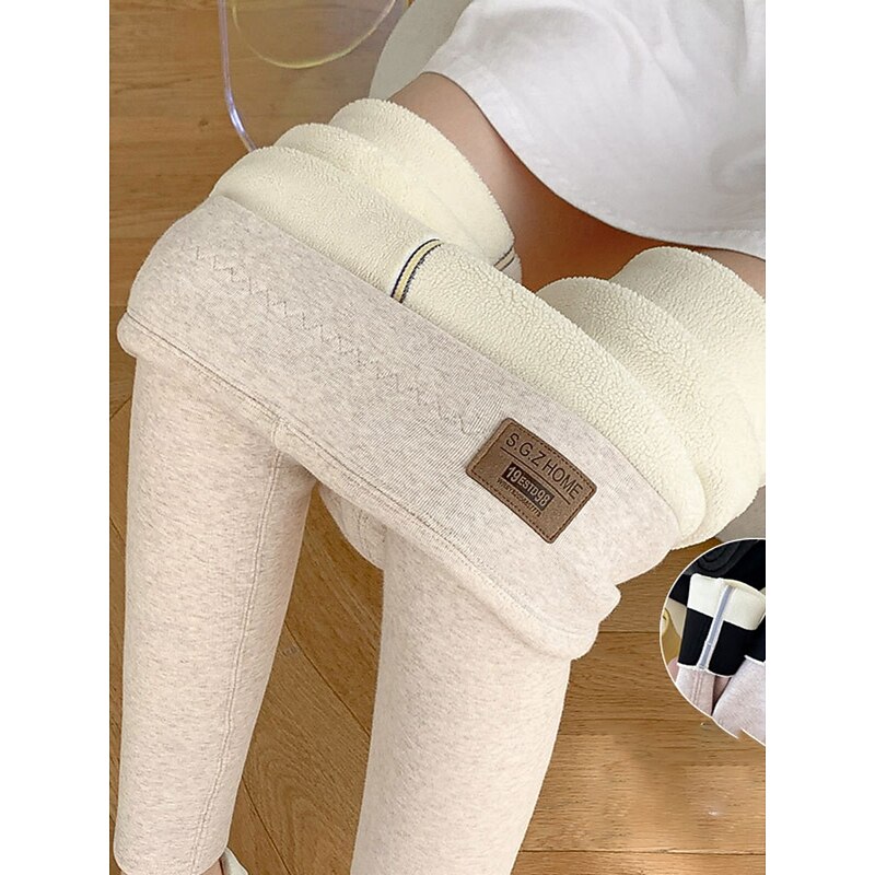 Women's Fleece Pants Leggings Fashion Basic Casual Full Length High Waist Plain High Cut Comfy Soft Comfortable Stretchy Home Daily Dark-Gray Black Beige Gray Summer Spring Fall Winter Slim Fit4