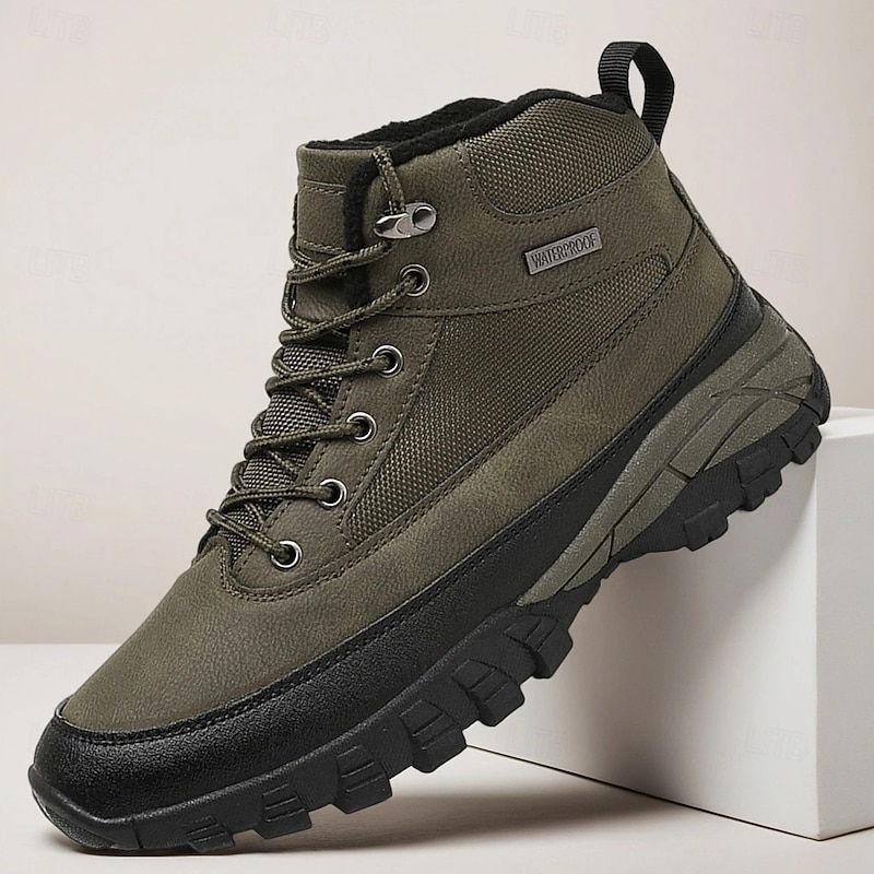 Men's Olive Green Ankle Hiking Boots with Rugged Traction Sole, Lightweight Outdoor Work and Trekking Shoes for Men