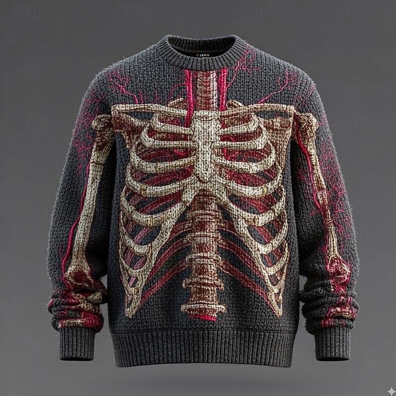 Halloween Men's Skeleton Pullover Sweater Jumper Knitwear Crewneck Casual Dark Vacation Street Daily 3D Print Keep Warm Long Sleeve Fall Winter Black Blue Green2