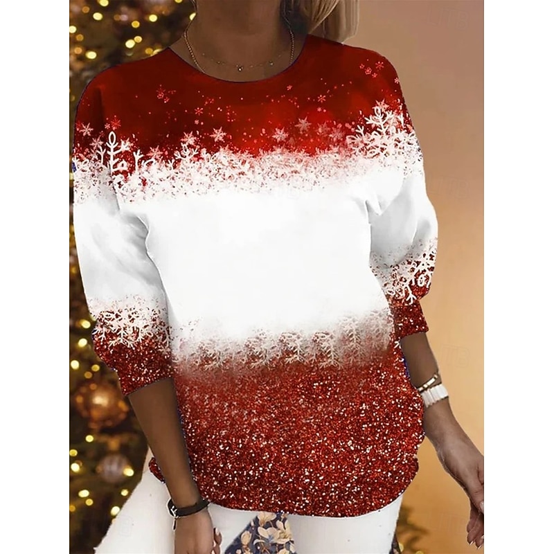 Women's Pullover Sweatshirt Hoodies Graphic Snowflake Fashion Casual Long Sleeve Crew Neck Regular Tops Street Dailywear Casual Print Red Blue Green Spring Fall Winter3