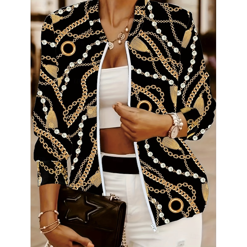 Women's Casual Jacket Warm Comfortable Zipper Pocket Elegant Fashion Daily Simple Lines / Waves Vacation Casual Daily Holiday Short Regular Baseball Collar Regular Fit Long Sleeve Outerwear Black