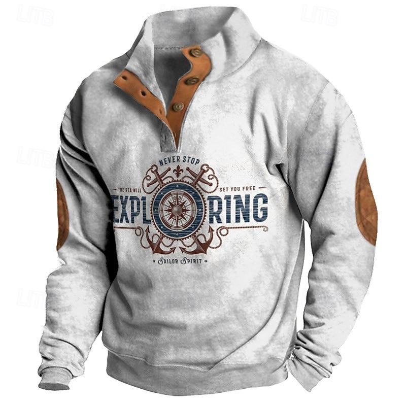 Men's Map Anchor Skulls Sweatshirt Sweatshirts Long Sleeve Sweatshirt Henley Graphic Print Holiday Going out Festival Buckle Print Fall Winter2