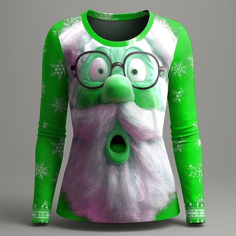 Christmas Women's T Shirt Graphic Santa Claus Fashion Casual Long Sleeve Crew Neck Round Neck Regular Tops Daily Weekend Print Red Blue Purple Green Summer Spring Fall Winter3