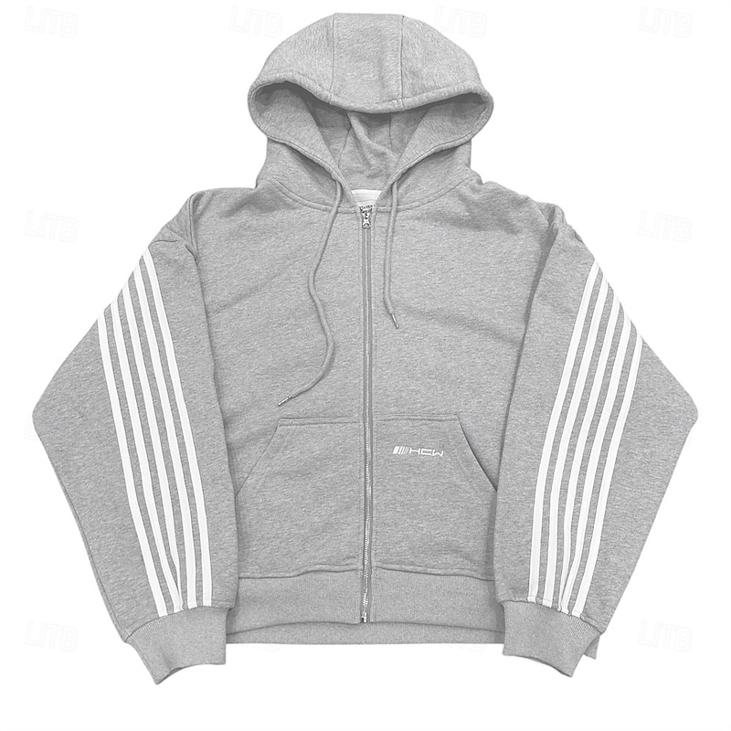 Men's Hoodie Full Zip Hoodie Gray Hooded Stripes Zip Up Pocket Sports & Outdoor Daily Holiday Polyester Streetwear Basic Casual Spring Fall Clothing Apparel Hoodies Sweatshirts2