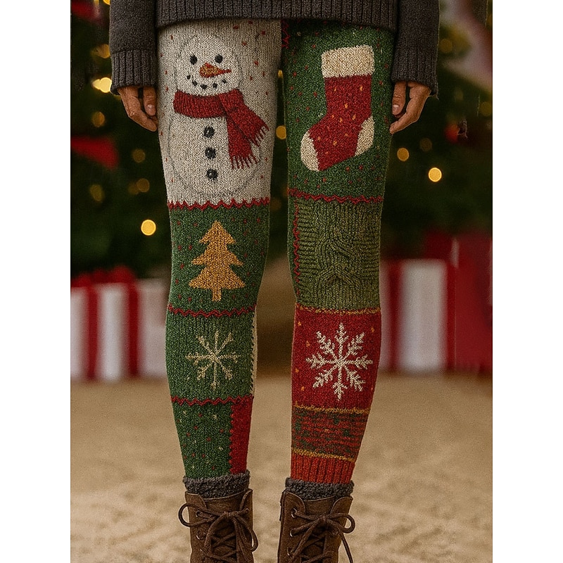 Women's Leggings Vacation Vintage Ethnic Style Full Length High WaistPantsUgly Christmas Graphic Santa Claus Christmas Tree 3D Print Quick Dry Breathability Soft Stretchy Outdoor Home Causal White3