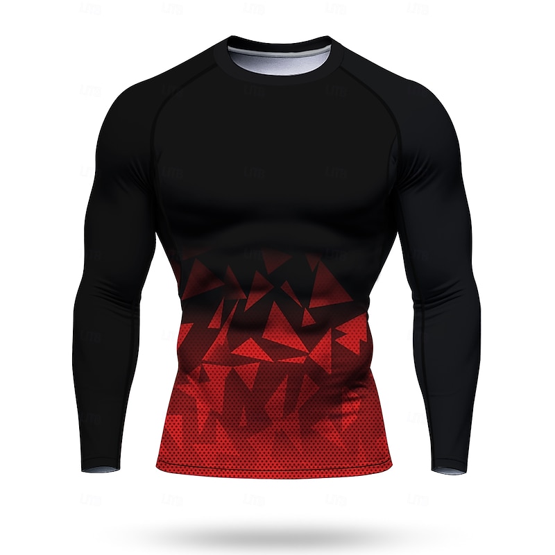 Men's Running T-Shirt Athletic Shirt Gym Shirt Fitness Shirt Workout Shirt Clashing Colors Long Sleeve Tee Tshirt Geometric UPF 50 UV Resistant Soft Sweat wicking Mountain Bike / MTB Gym Workout3