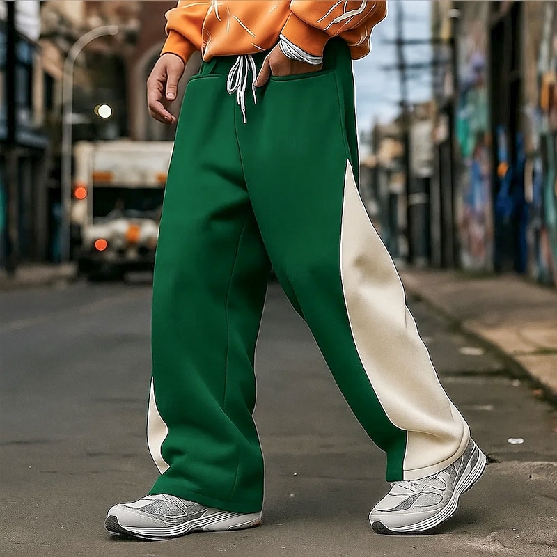 Men's Sweatpants Fleece Pants Wide Leg Sweatpants Athletic Pants Trousers Drawstring Elastic Waist Plain Moisture Wicking Breathable Full Length Sports Outdoor Casual Daily Vacation Fashion Black2