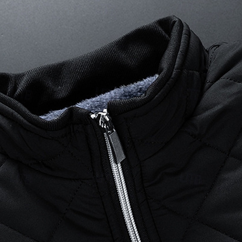 Men's Winter Coat Quilted Jacket Fleece Jacket Parka Pocket Polyster Fleece lined Vacation Daily Wear Date Regular Fashion Casual Comfortable Thermal Warm Fall Winter Solid / Plain Color Black Gray3
