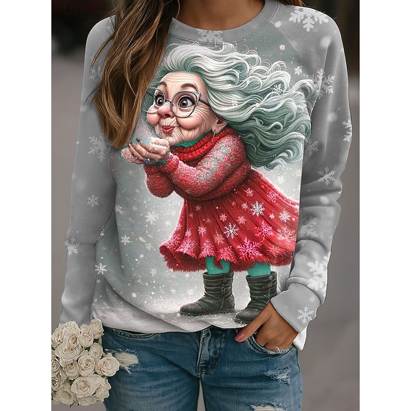 Women's Pullover Graphic Snowflake Casual Long Sleeve Crew Neck Regular Tops Casual Holiday Red Blue Purple Khaki Spring Fall Winter4